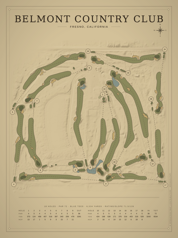 Belmont Country Club Course Map poster