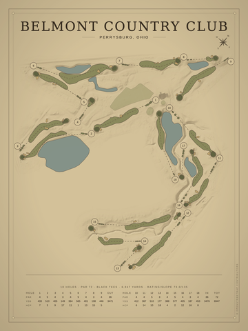 Belmont Country Club (Perrysburg) Course Map poster