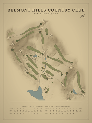 Belmont Hills Country Club Course Map poster
