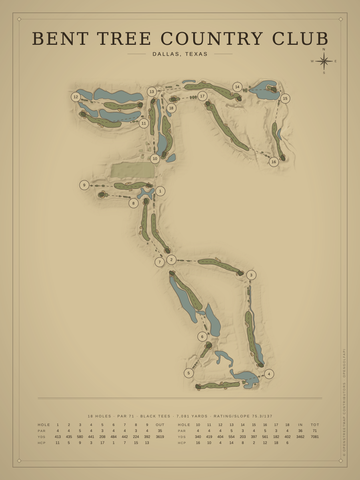 Bent Tree Country Club Course Map poster