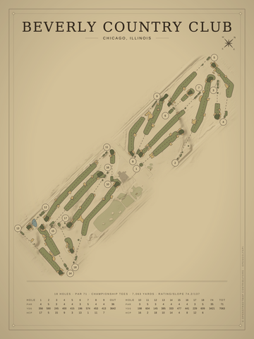 Beverly Country Club Course Map poster