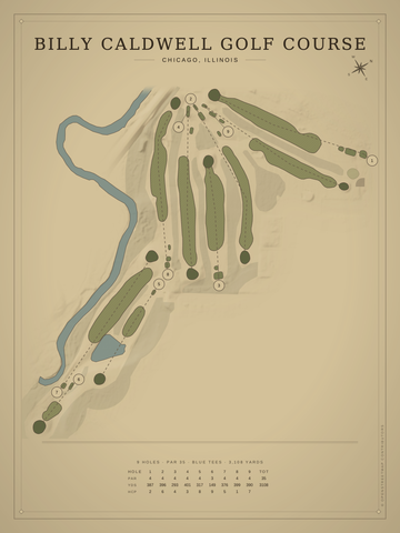 Billy Caldwell Golf Course Map poster