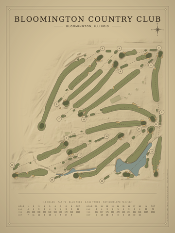 Bloomington Country Club Course Map poster