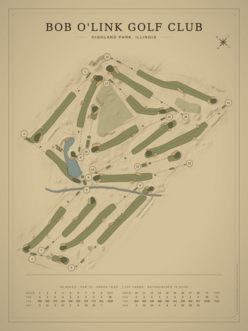 Bob O'Link Golf Club Course Map poster