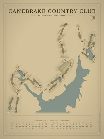 Canebrake Country Club Course Map poster