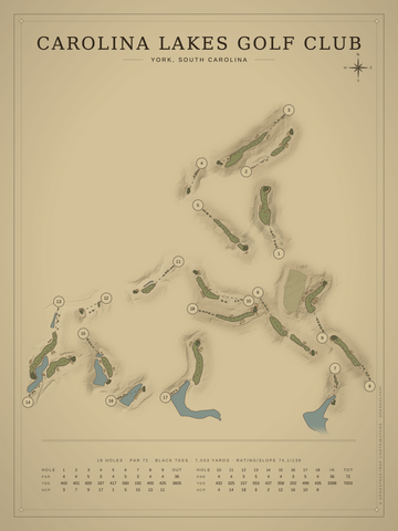 Carolina Lakes Golf Club Course Map poster