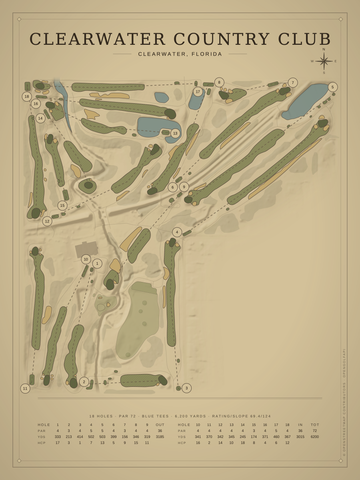 Clearwater Country Club Course Map poster