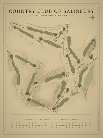 Country Club of Salisbury Course Map poster