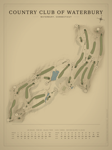 Country Club Of Waterbury Course Map poster