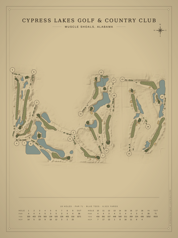 Cypress Lakes Golf & Country Club Course Map poster