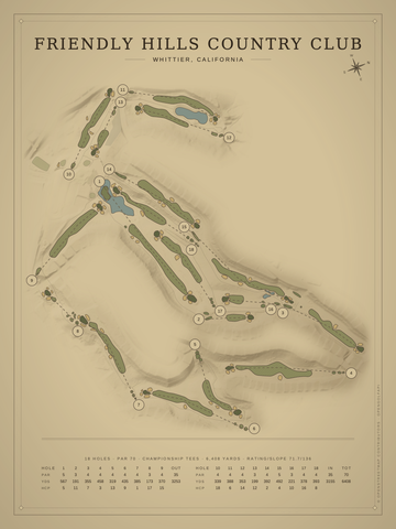 Friendly Hills Country Club Course Map poster