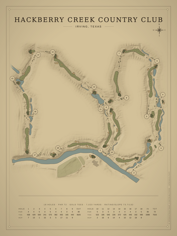 Hackberry Creek Country Club Course Map poster