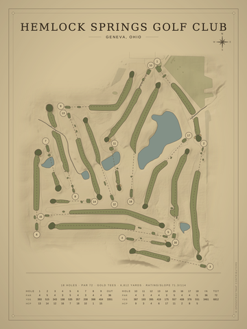Hemlock Springs Golf Club Course Map poster