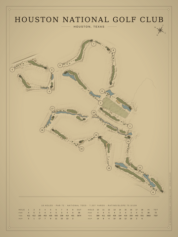 Houston National Golf Club Course Map poster