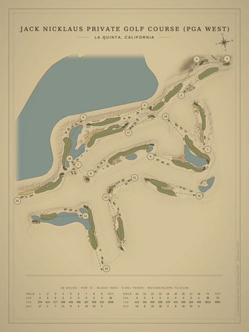 Jack Nicklaus Private Golf Course (PGA West) Course Map poster
