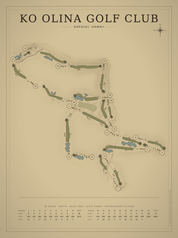 Ko Olina Golf Club Course Map poster