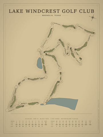 Lake Windcrest Golf Club Course Map poster