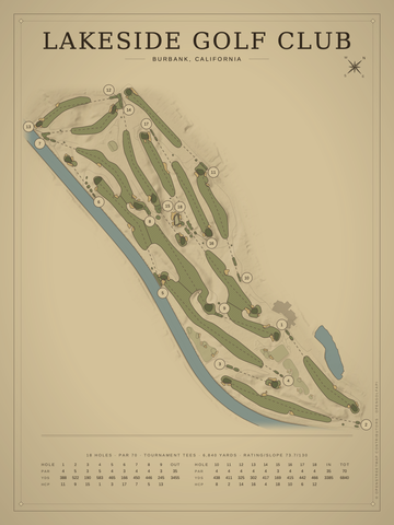 Lakeside Golf Club Course Map poster