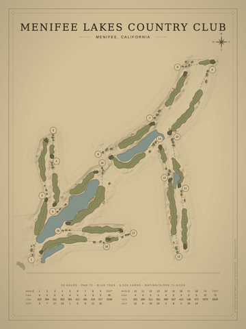 Menifee Lakes Country Club Course Map poster