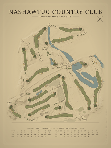 Nashawtuc Country Club Course Map poster