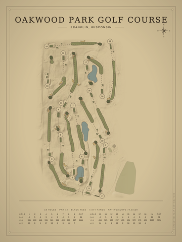 Oakwood Park Golf Course Map poster