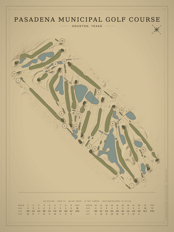 Pasadena Municipal Golf Course Map poster