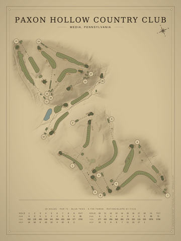 Paxon Hollow Country Club Course Map poster