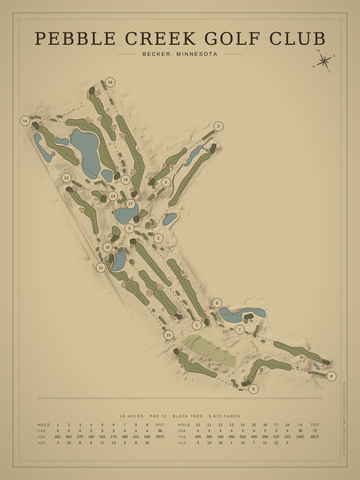 Pebble Creek Golf Club (Becker) Course Map poster