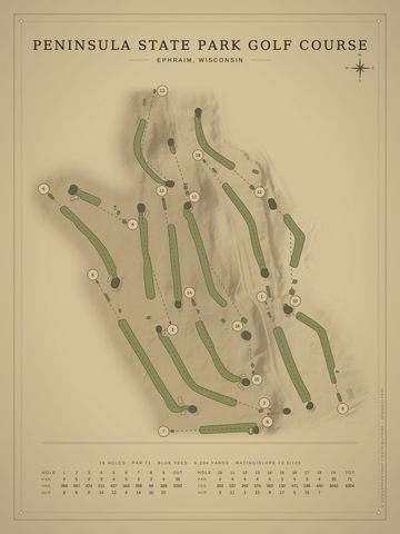 Peninsula State Park Golf Course Map poster
