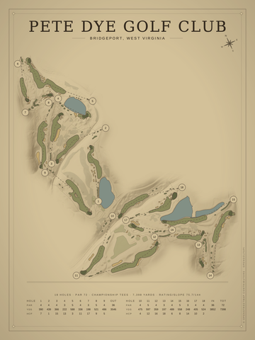 Pete Dye Golf Club Course Map poster