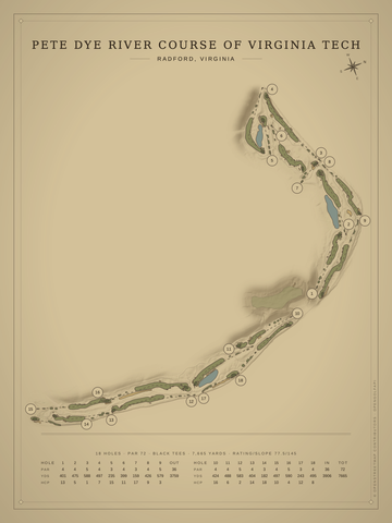 Pete Dye River Course of Virginia Tech Course Map poster