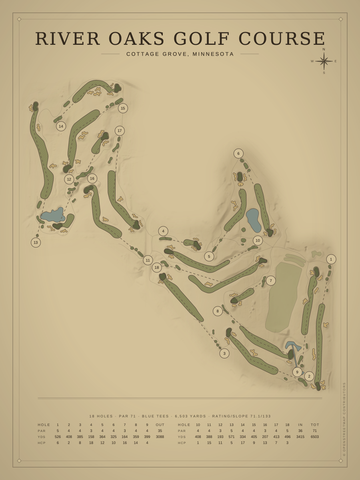 River Oaks Golf Course Map poster