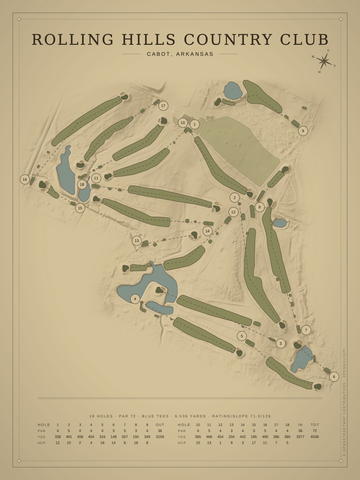 Rolling Hills Country Club Course Map poster