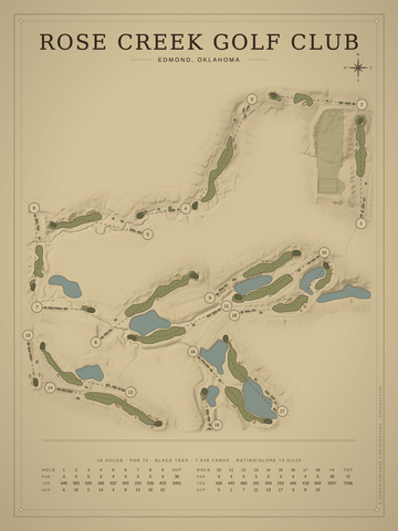 Rose Creek Golf Club Course Map poster