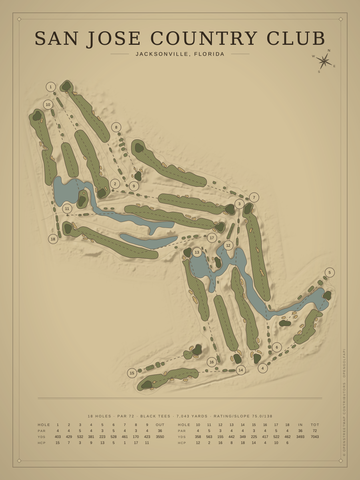 San Jose Country Club Course Map poster