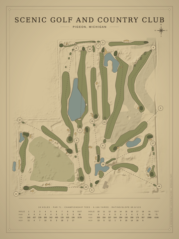 Scenic Golf and Country Club Course Map poster