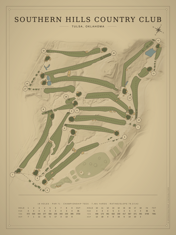 Southern Hills Country Club Course Map poster