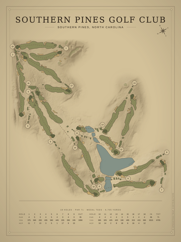 Southern Pines Golf Club Course Map poster