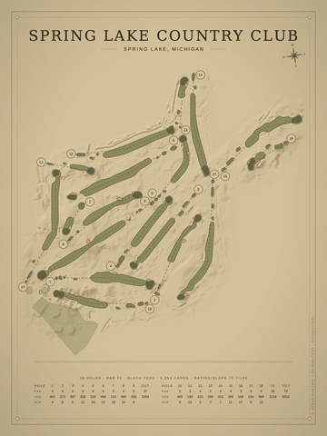 Spring Lake Country Club Course Map poster