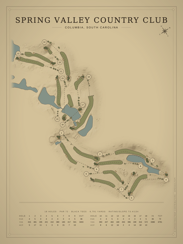 Spring Valley Country Club Course Map poster