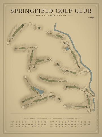 Springfield Golf Club Course Map poster