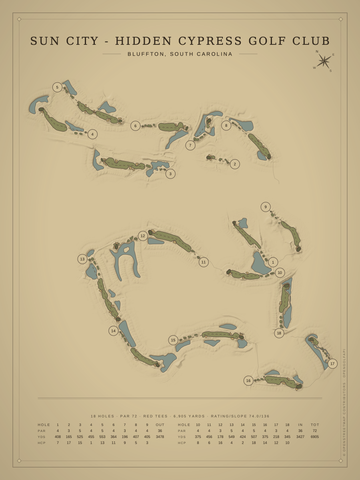 Sun City - Hidden Cypress Golf Club Course Map poster