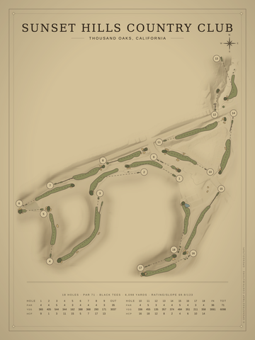 Sunset Hills Country Club Course Map poster