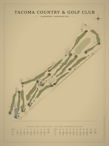 Tacoma Country & Golf Club Course Map poster