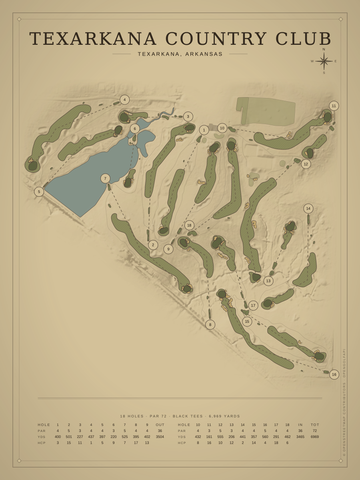 Texarkana Country Club Course Map poster