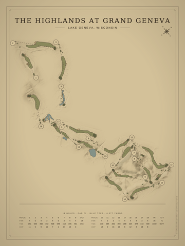The Highlands at Grand Geneva Course Map poster