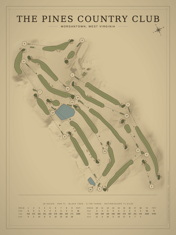 The Pines Country Club Course Map poster