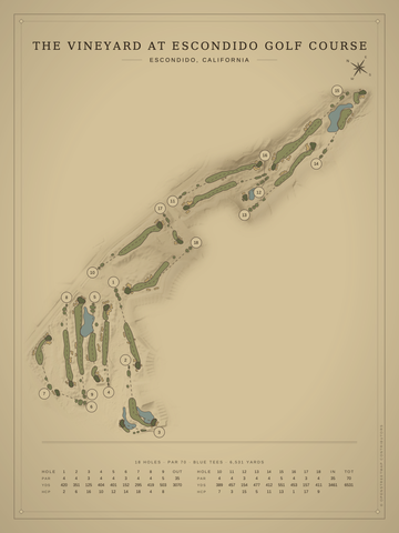 The Vineyard at Escondido Golf Course Map poster