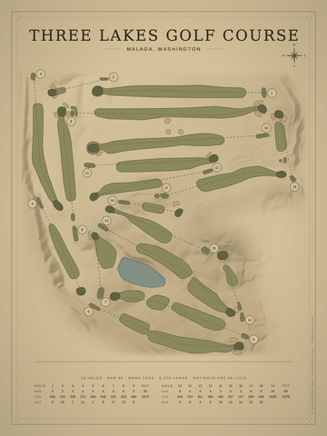 Three Lakes Golf Course Map poster