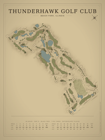 ThunderHawk Golf Club Course Map poster